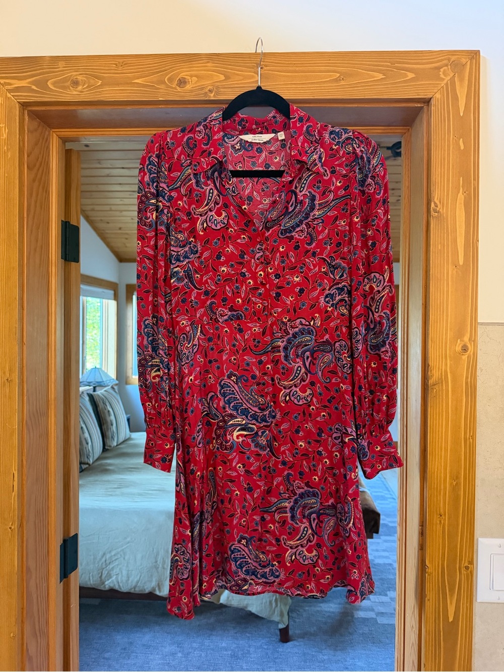 & Other Stories Red Paisley Long-Sleeve Shirt Dress